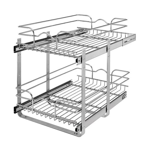 rev-a-shelf silver steel 2-tier cabinet pull out wire baskets|rev a shelf pull out.